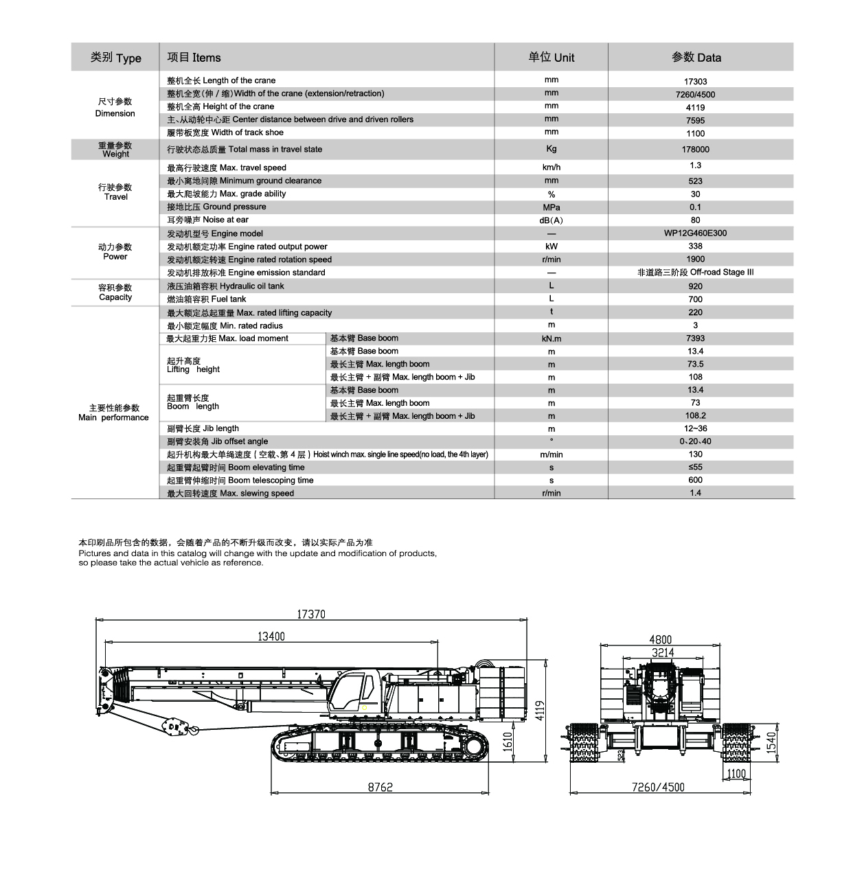 徐工集团XGC220T伸缩臂履带起重机